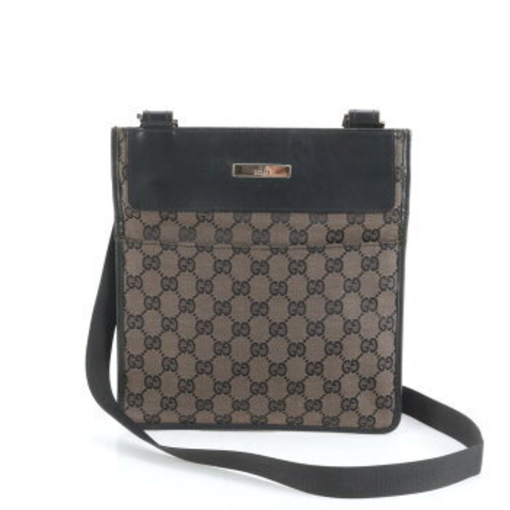 Gucci canvas messenger GG leather MEE bag business shoulder brown - Picture 2 of 9